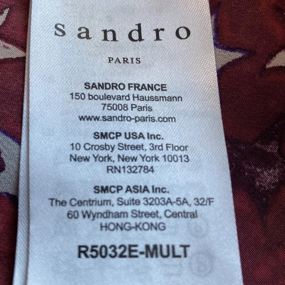 Sandro Burgundy Star Print 100% Silk Round Neck Ruffle Mini Dress Size 1=S US - Picture 11 of 13